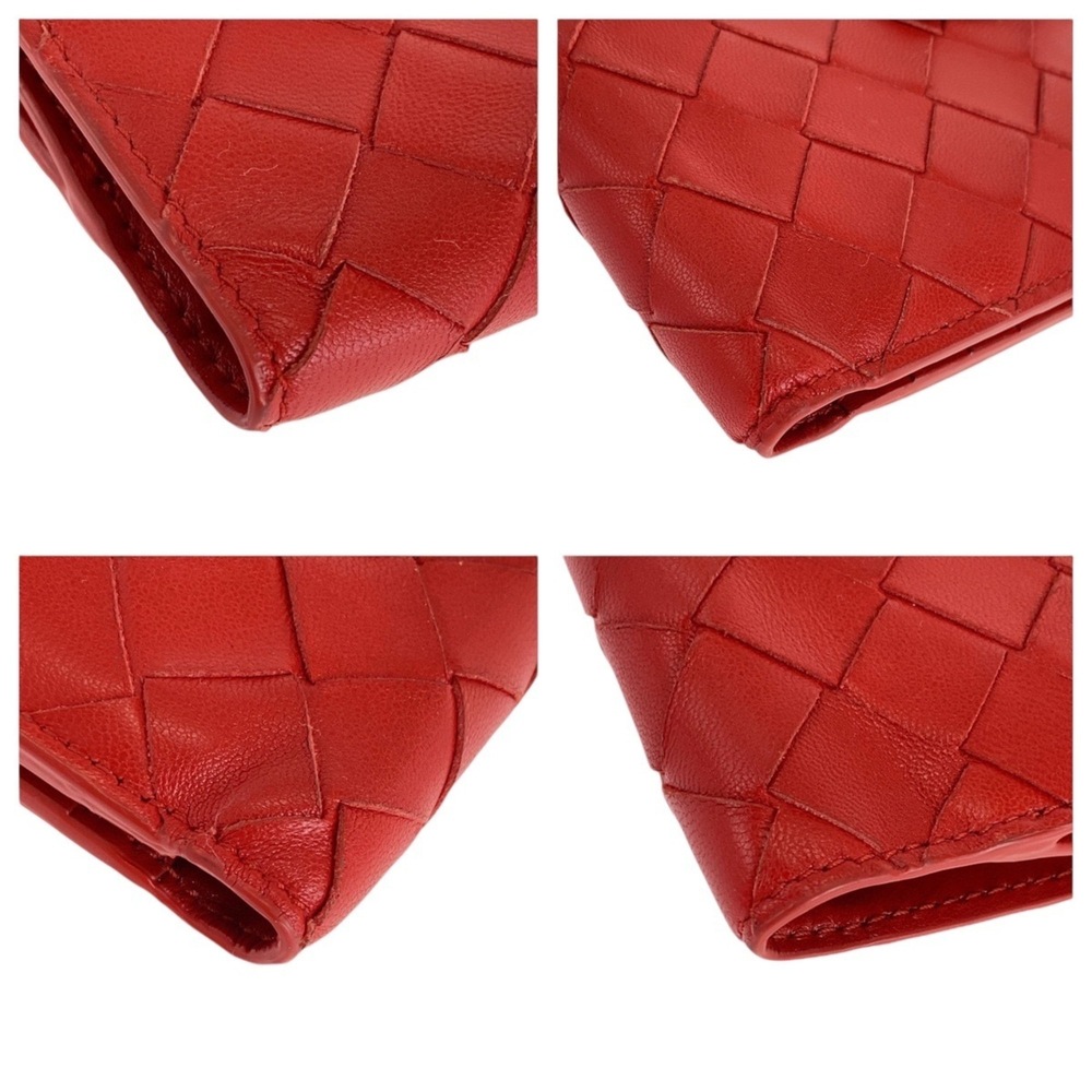 BOTTEGA VENETA Maxi Intrecciato Red Leather Folding Wallet with Silver Hardwa... - Picture 4 of 9